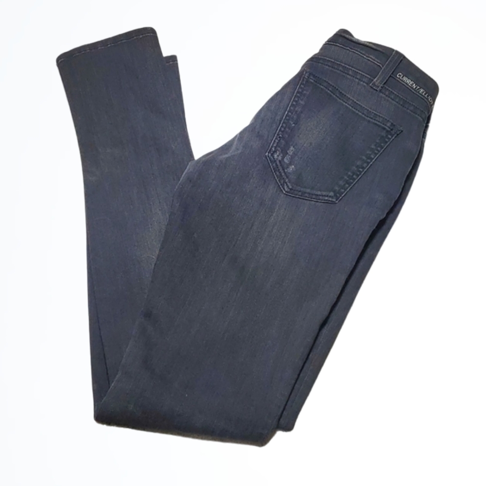 Current Elliot Lower Rise Washed Black Long Skinny Jeans Size 26 Waist 28 Inches